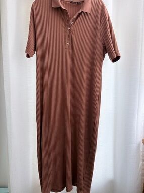 ASOS Curve Ribbed Polo Maxi Dress in Rust